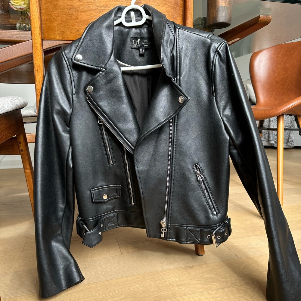 Zara faux leather biker jacket size medium